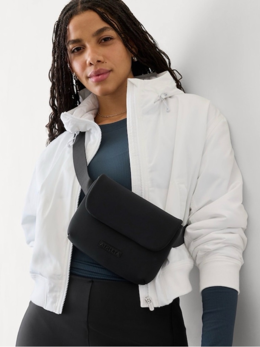 Athleta Diem Black Crossbody / Fanny Bag with Flap NWT